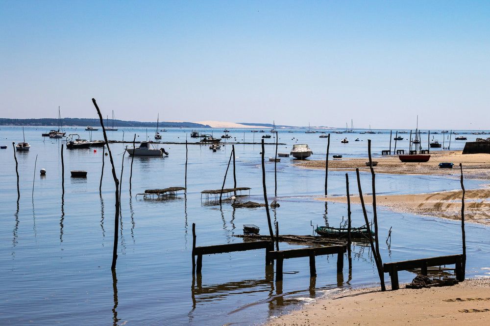 Bassin d'Arcachon avec bateaux et dune du Pilat